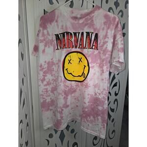 Nirvana Smiley Face Tie Dye T Shirt Large Pink Band Tee NWOT Cotton